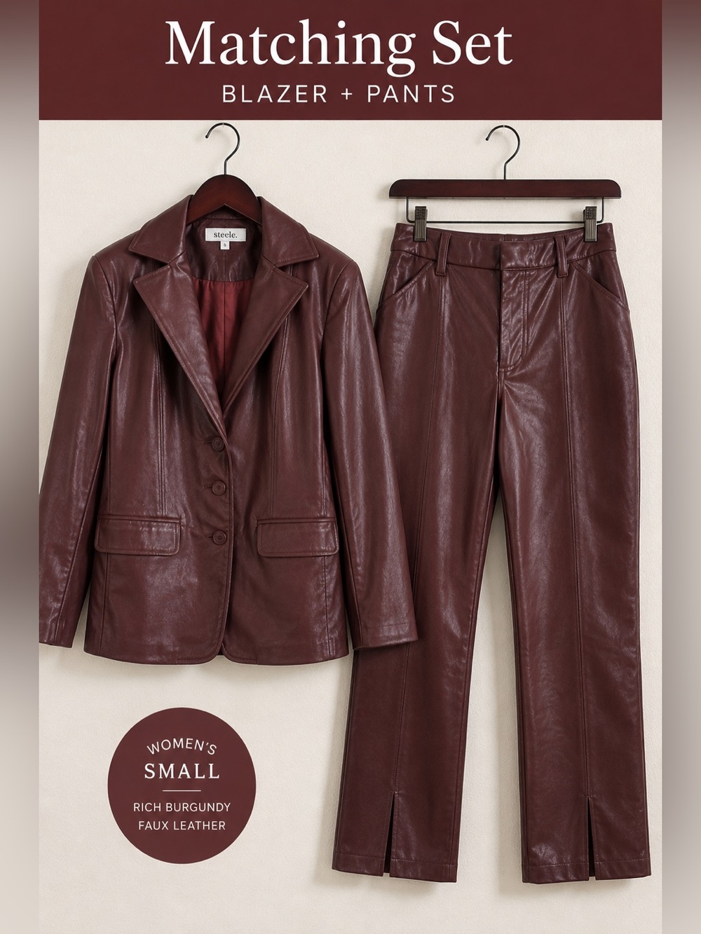 Steele Burgundy Faux Leather Matching Set Women’s Small Vegan Leather